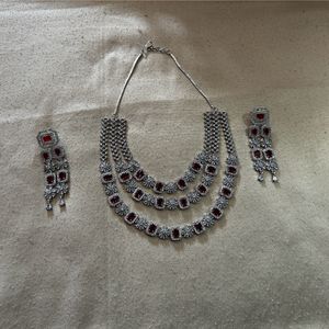 Red Colour 3 Layer AD Necklace SET