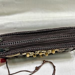 Brown Hand Clutch With Wooden Beads