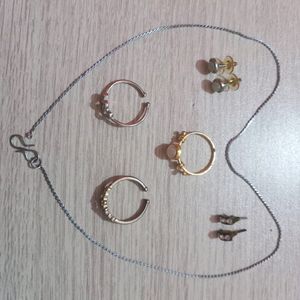 Rings And Earrings With Chain