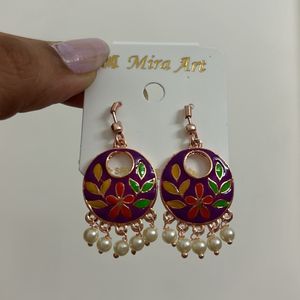 Purple Floral Mini Jhumki Drop Pearl Earrings