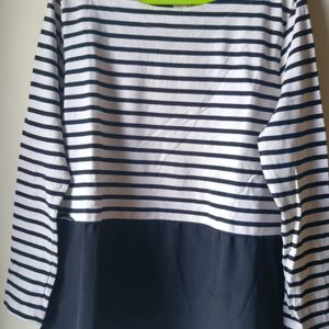 White Black Stripes Top With Frill Extender