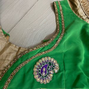 Beautiful Green And Cream Colour Combination Saree