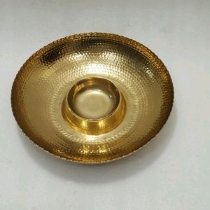 Snack And Dip Metal Server With Gold Finish