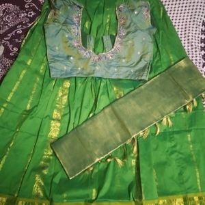 Green Colour Pure Kanchipattu Half saree