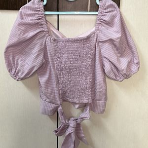 Lavender Sweetheart Neck Puff Sleeves Fitted Top