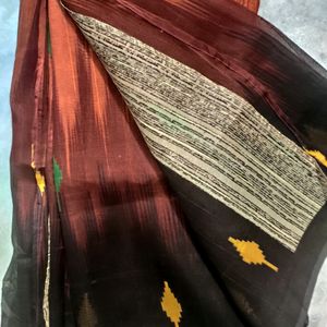 Chanderi Silk Saree With Black Temple Border