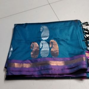 Peacock Blue Soft Silk Saree...