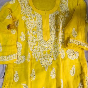 YELLOW CHIKANKARI GEORGETTE KURTI