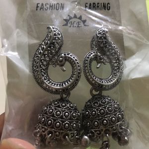 Oxidised Silver Peacock Mini Jhumkis