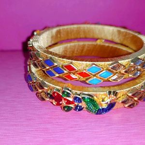 Silk Thread Kundan Bangles