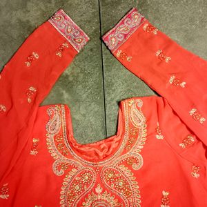 Beautiful Peach Embroyeded Festive Kurti