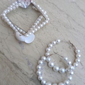 Combo Of 2 Pearl Hoops Earrings For Girls Women