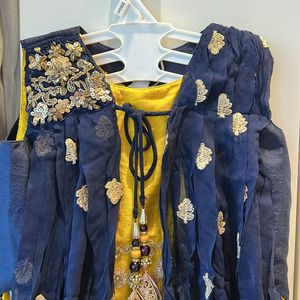 Yellow @ Navy Blue Ethnic Gown