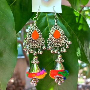 Orange Woollen Ball Jhumkas