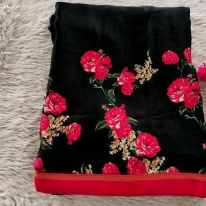 Women Black Floral Designed Saree