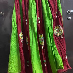 Neon Green And Maroon Lehenga Skirt