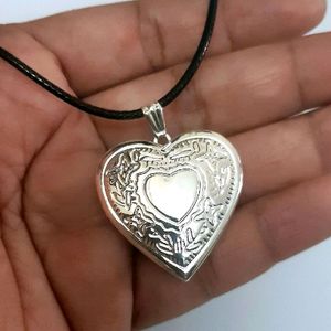 Big Silver Heart  Engraved Opening Photo Pendant