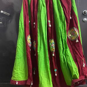 Neon Green And Maroon Lehenga Skirt