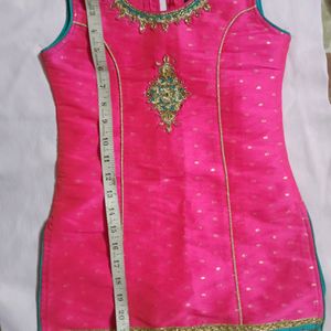 Pink Silk Kurta With Border Work For Girls