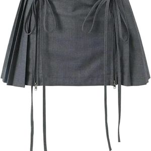 Newme Drawstring Knot Pleated Mini Skirt