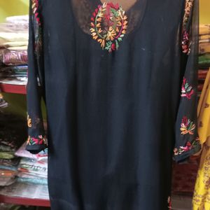 Black Multi Colored Chikankari Kurti Set