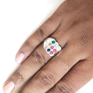 925 Silver Multicolor 9 Precious Gemstone Ring