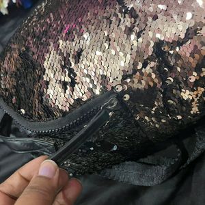 Sequin rose gold small backpack