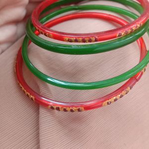 Green And Red Combination Bangles