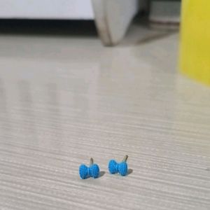 bow ribbon blue earring stud