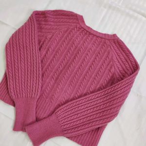 Women Cable Knit Pink Cardigan 🧶