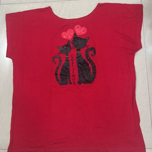 Adorable Cat Love Red T-Shirt