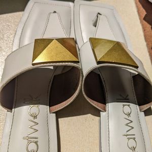 Off White And golden Catwalk Flats