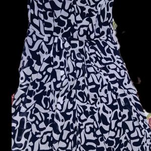 Blue And White Geomatrical Print Georgette Dress