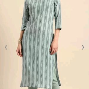 Anouk Green Printed Kurta With Trousers