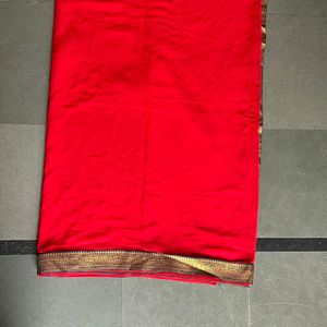 Red Saree With Golden Blouse