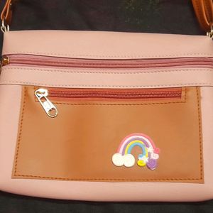 Peach And Brown Sling Bag