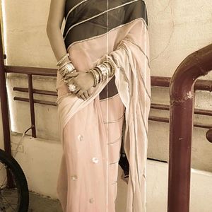 Beautiful Pink Blue Saree With Blouse