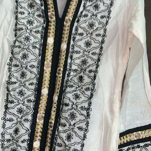 Black And White Embroided Kurti For Women Girls