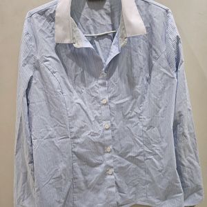 Formal Blue Striped Buttoned Shirt