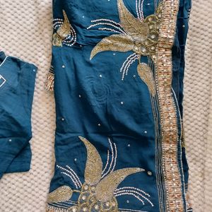 Heavy Dark Sea Green Saree With Blause