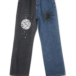 Y2k Patchwork Sun Moon Print Jeans