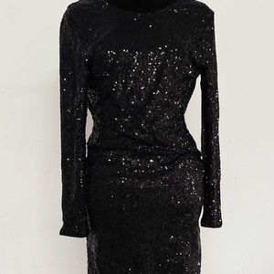 H&M Black Sequined Deep Backles Party Dress