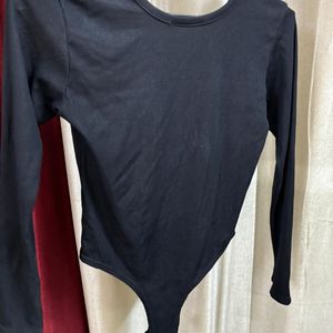 Shinny Black Body fitted Bodysuit Swimsuit