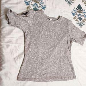 The Label Life Brand Grey Cotton Cold Shoulder Top