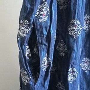 Anouk Navy Blue Printed Cotton Dress