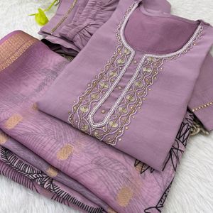 Beautiful Kurta Set Roman Silk With Handwork💕