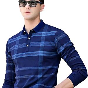 Men Checkered Polo Neck Navy Blue T-shirt