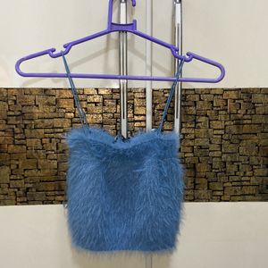 cute furry blue crop top zara