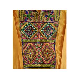 Beautiful Rayon Yellow Kurti Having Embroidery. Ha