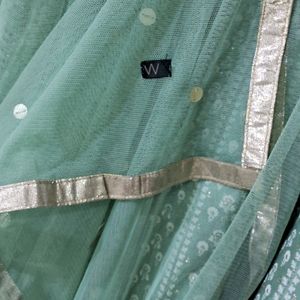 Wishful By W Light Green Flared Dress-Drape Set